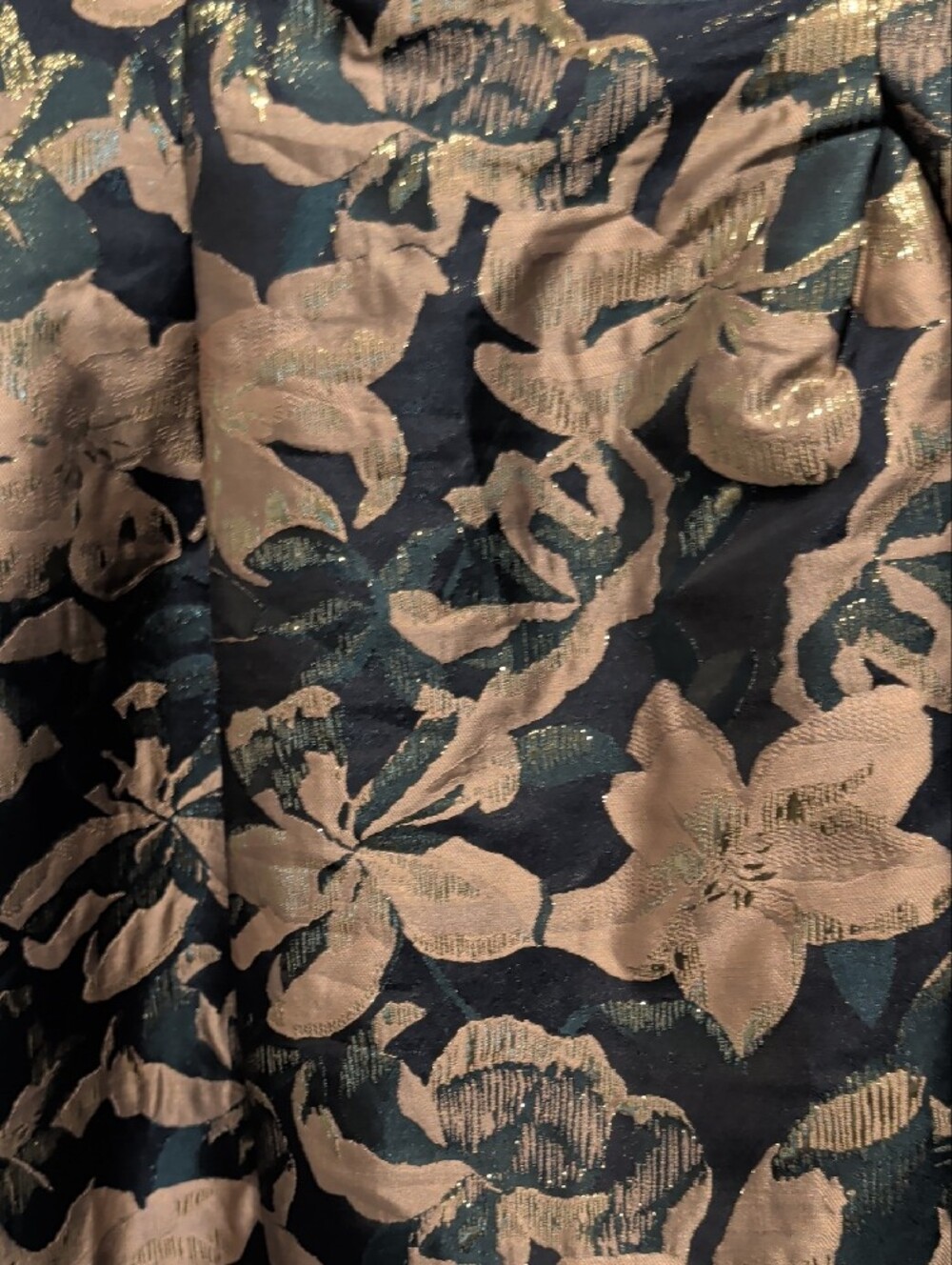 🔥JustFab Black A-Line Skirt with Rose Gold Floral Jacquard, Size L - Picture 2 of 9